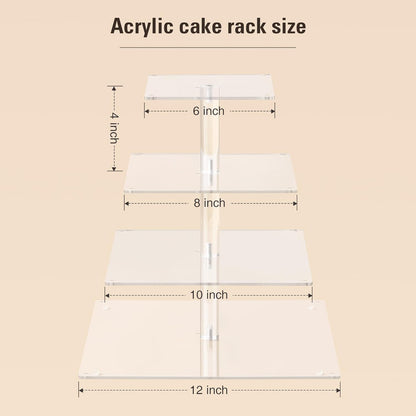 Suneerplay 4 Tier Cupcake Stand with LED String Light, Acrylic Cupcake Display Stand, Square Cupcake Tower Holder, Cup Cake Stand for Birthday, Wedding, Baby Shower, Party