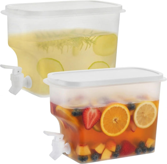 Jucoan 2 Pack 0.9 Gallon Fridge Beverage Drink Dispenser with Leak-proof Spigot, Plastic Cold Drink Juice Beverage Dispenser Jug for Party Drink, Juice, Iced Tea, Lemonade, Cold Brew