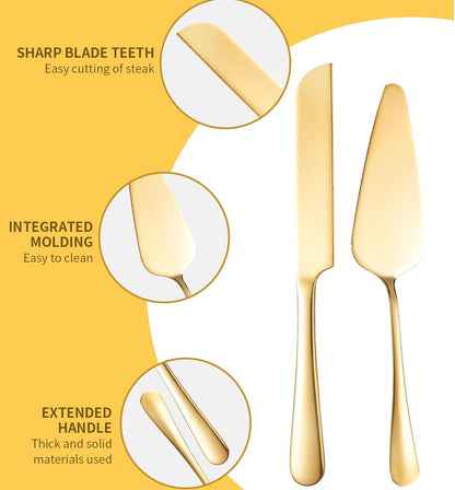 Wedding Cake Knife and Server Set, 2Pcs Stainless Steel Cake Cutting Set, Silver Cake Cutter and Cake Server for Wedding, Birthday, Party, Christmas