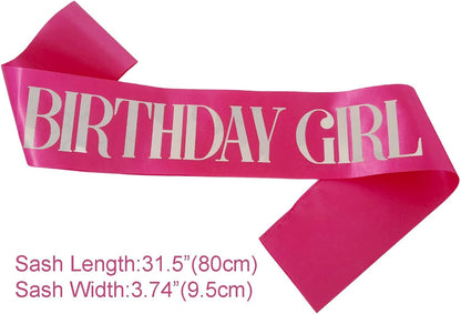 Birthday Girl Sash, Pink Foil White Birthday Sash for Girl Sweet 16th 18th 20th 21st 30th Fun Birthday Party Gifts Favors Decorations