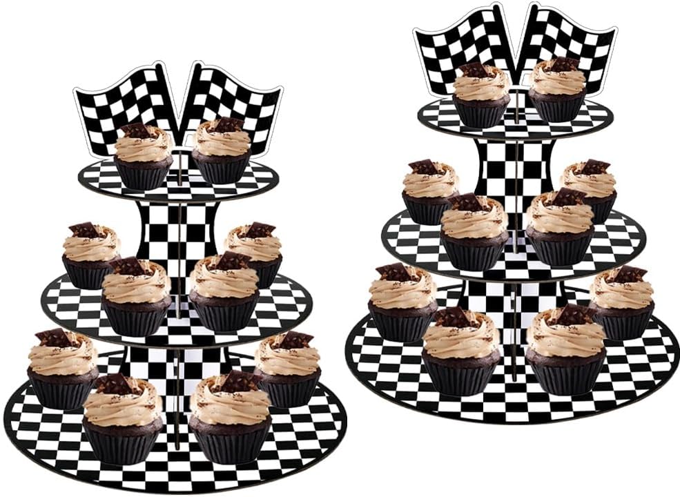 MRPAPA Pink Cardboard Cupcake Stand,2PCS Cup Cake Holder Thick Paper Dessert Tray, 3-Tier Round Serving Tray Perfect for Baby Girls Pink and Gold Birthday Baby Shower Party Supplies