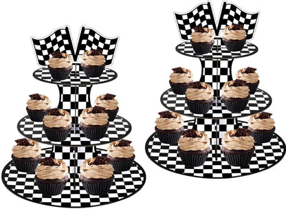 MRPAPA Pink Cardboard Cupcake Stand,2PCS Cup Cake Holder Thick Paper Dessert Tray, 3-Tier Round Serving Tray Perfect for Baby Girls Pink and Gold Birthday Baby Shower Party Supplies