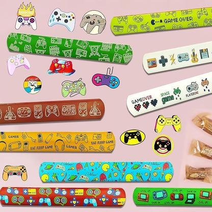 74PCS Video Game Party Favor 50PCS Video Party Stickers&24PCS Slap Bracelets Game Supplies Team Gift Filler