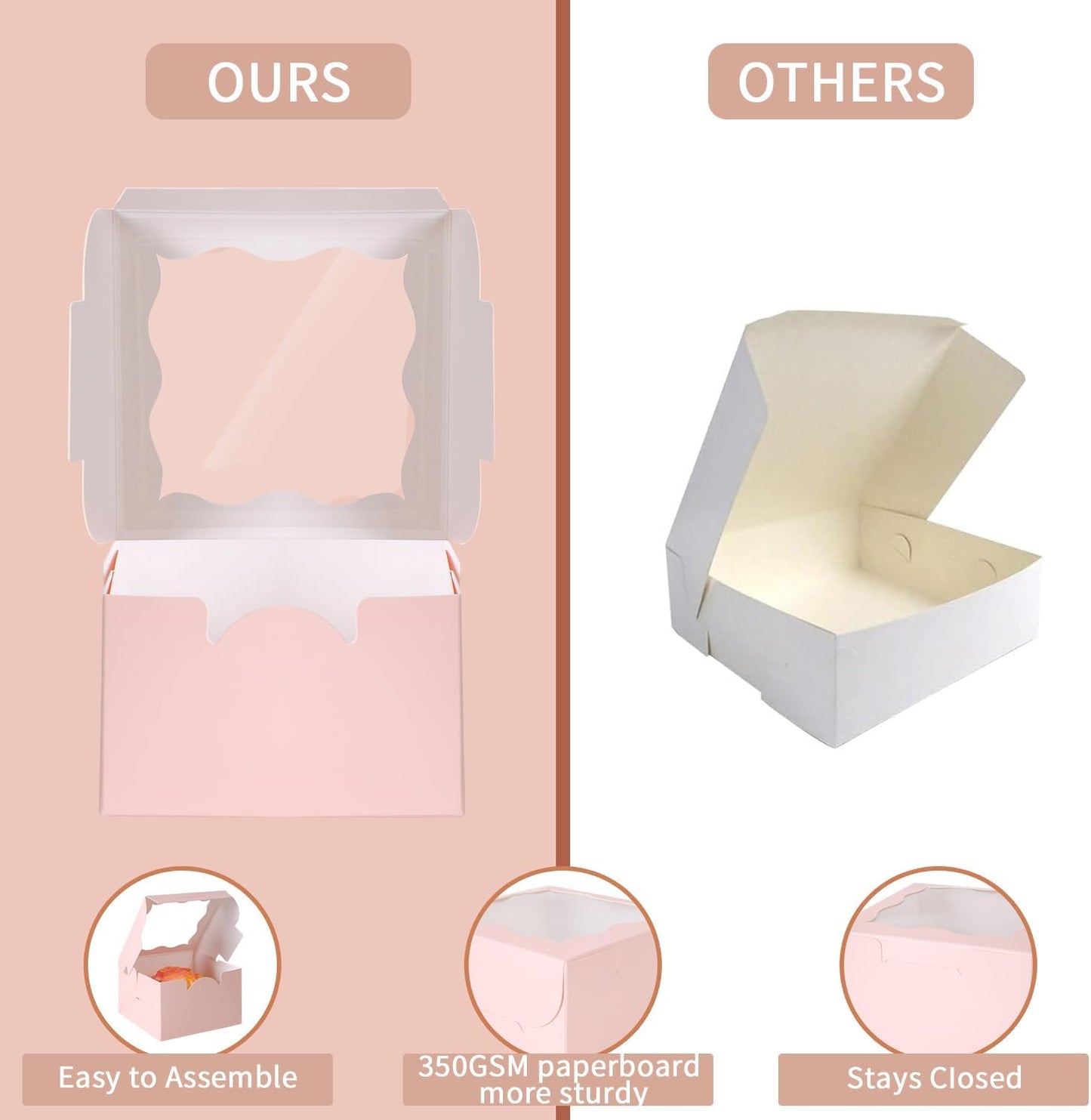150pcs White Small Cake Box,4x4x2.5 Inch Bakery Boxes with Window,gift boxes bulk for Mini Cake Pastry Dessert Strawberries Chocolates Cupcakes with Stickers
