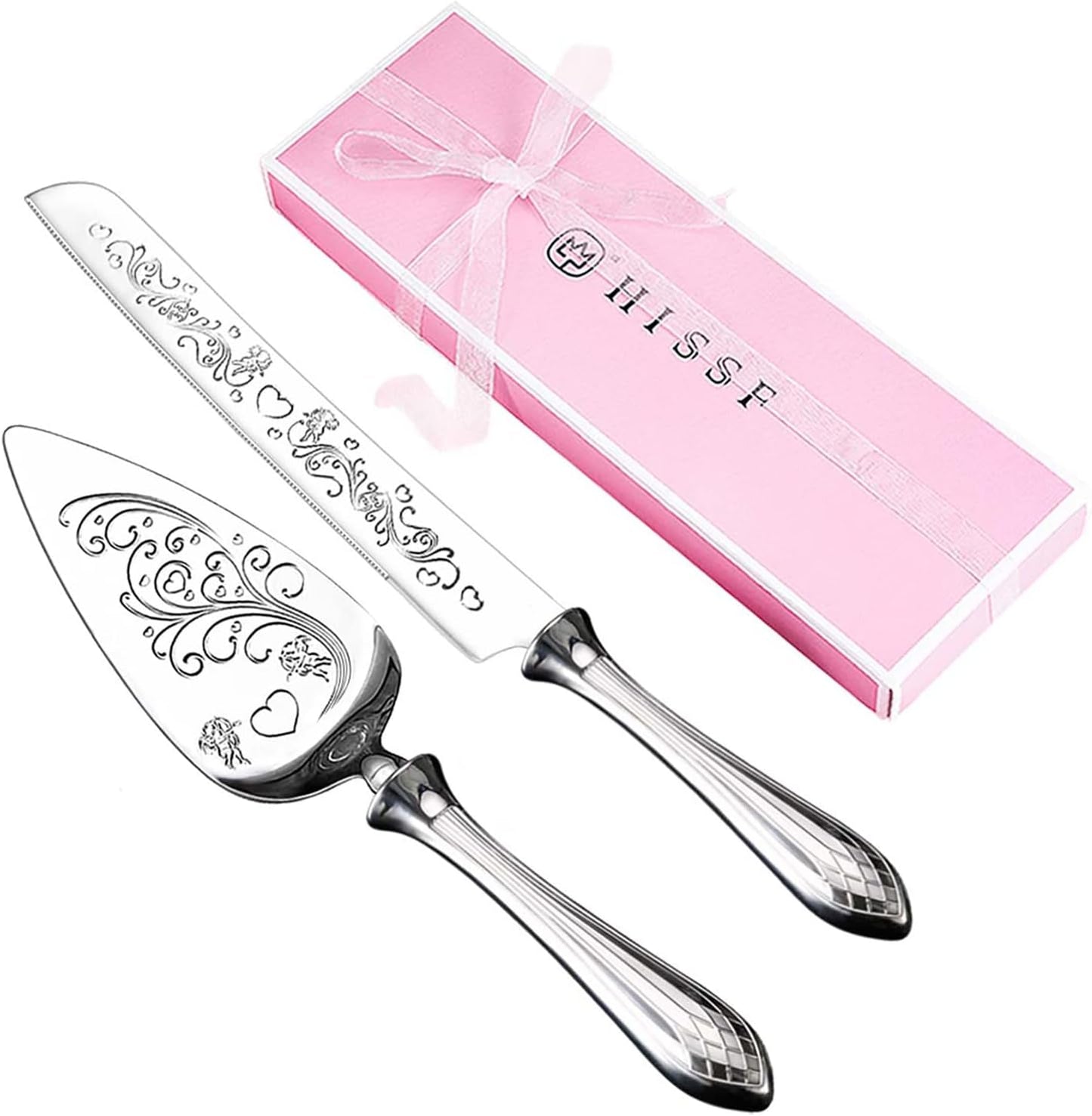 Cake Knife and Server Set,18/10 Stainless Steel Cake Cutting Set, Sweet Love Cake Serving Set Perfect For Wedding, Birthday,Home, Parties and Events