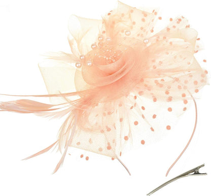 DRESHOW Fascinators Hat Flower Mesh Ribbons Feathers on a Headband and a Clip Tea Party Headwear for Girls and Women - Colors B