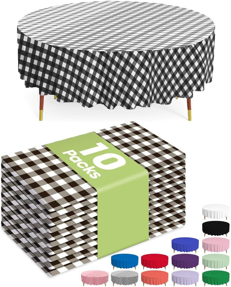 Pureegg Plastic Table Cloth 10 Pack, 54 x 108 Inch Disposable Table Cloths for Party, Picnic and Wedding, Rectangle, White - Colors A