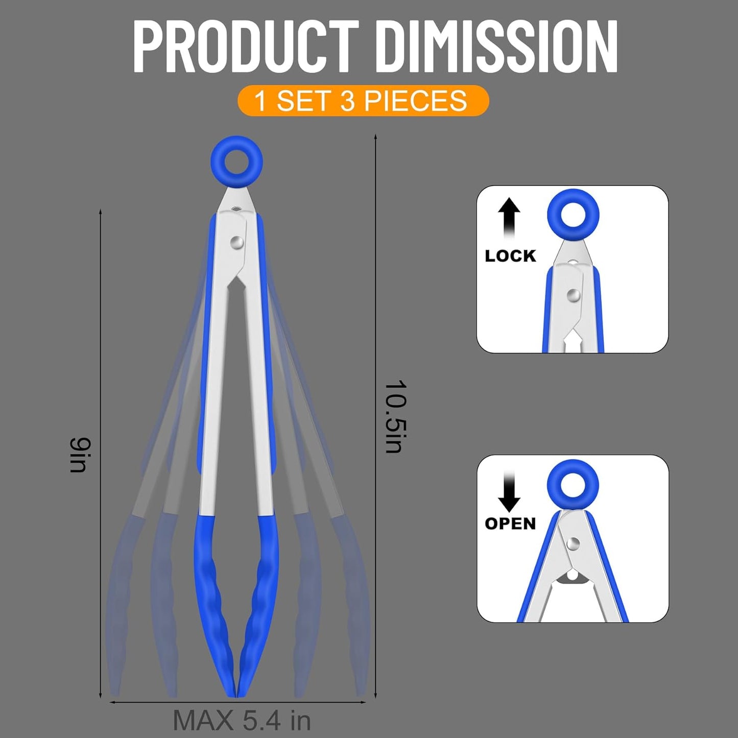 Hotec Mini Silicone Kitchen Tongs for Cooking - 7-Inch Small Serving Tongs with Silicone Tips, Set of 3 (Blue)
