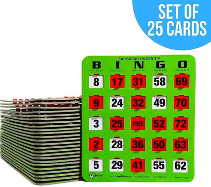Regal Bingo - Shutter Slide Bingo Cards Only - 8” x 9” - 5-Ply Green Cardstock - Easy to Read - No Duplicates - Red Sliding Windows - Perfect for Large Groups, Bulk Purchasing