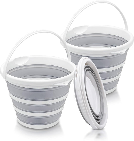2-Pack Collapsible Buckets - 2.6 Gallon (10L) Large Capacity, Essential for RV, Garden Cleaning, Car Washing, Camping, Fishing, Multi-Purpose Durable Portable Buckets, Easy Storage, Use Anywhere