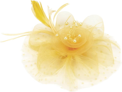 DRESHOW Fascinators Hat Flower Mesh Ribbons Feathers on a Headband and a Clip Tea Party Headwear for Girls and Women - Colors A
