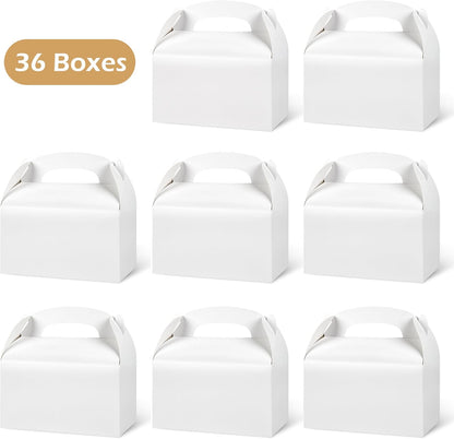 DjinnGlory 36 Pack White Party Favor Treat Boxes with Handle, DIY Paper Boxes for Baby Shower, Birthday, All Occasion, Small Gable Boxes for Small Business 6.18 x 3.58 x 3.38 Inches