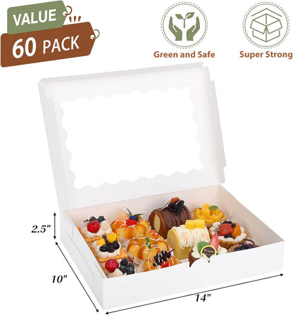 Moretoes 40pcs Cookie Boxes, 14x10x2.5 Inch Auto-Popup Bakery Boxes with Window, for Donuts, Pies, Cakes, Muffins, and Pastries