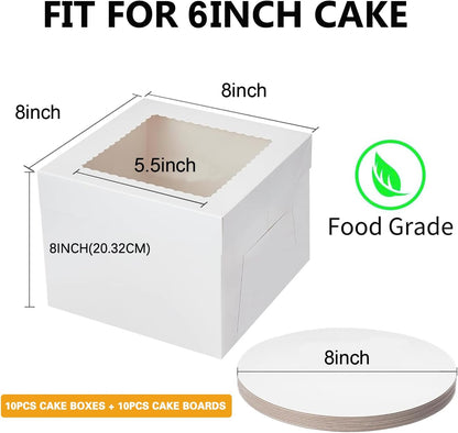 20Pack 12 Inch Cake Boxes With Cake Boards (10 boxes & 10 boards), 12X12X8 Inch White Bakery Boxes With Windown For Cajas Pasteles, Cookie, Pastries,Pie, Wedding, Birthday, Fathers day