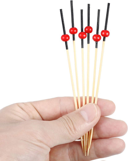 Blulu 200 Pack Cocktail Picks Fancy Toothpicks for Appetizers 4.7 Inch Pearl Cocktail Skewers for Drink Bamboo Flavored Stick Charcuterie Fruit Food Accessories Birthday Wedding Party Decor