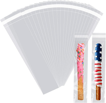 Clear Candy Bags 100pcs 6X10 Cellophane Treat Bag Party Favor Goodie Cake Pop Gift Apple Cello for Gift Baskets Bakery Cookie with Ties