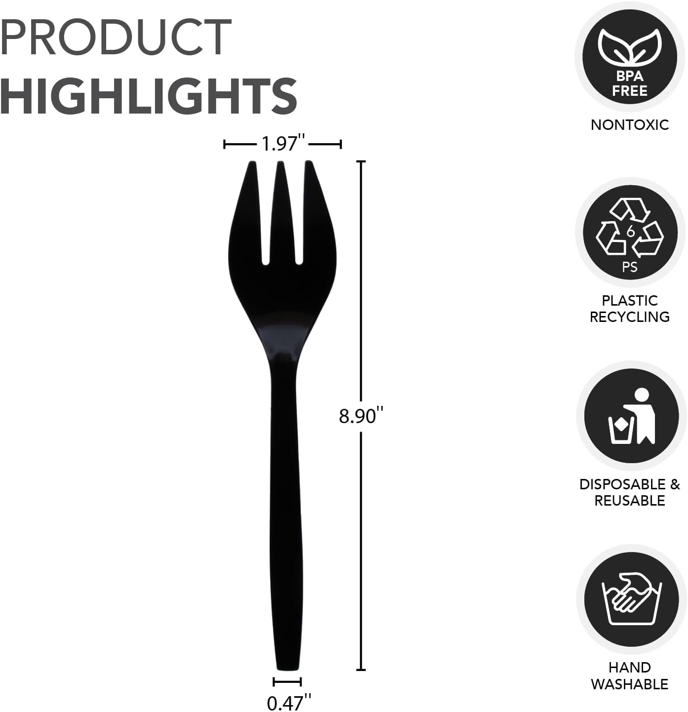 Party Essentials Plastic Serving Utensils for Party Buffet Kit, Black, Spoons/Forks/Tongs, 18-Piece