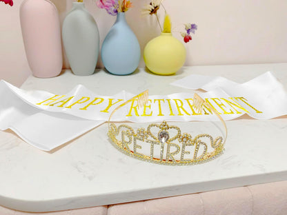 JETKONG Retirement Party Decorations Retired Tiara/Crown, Retired Sash for Women Retirement Gifts, Retirement Party Supplies, Gifts, Favors (Rose Gold)