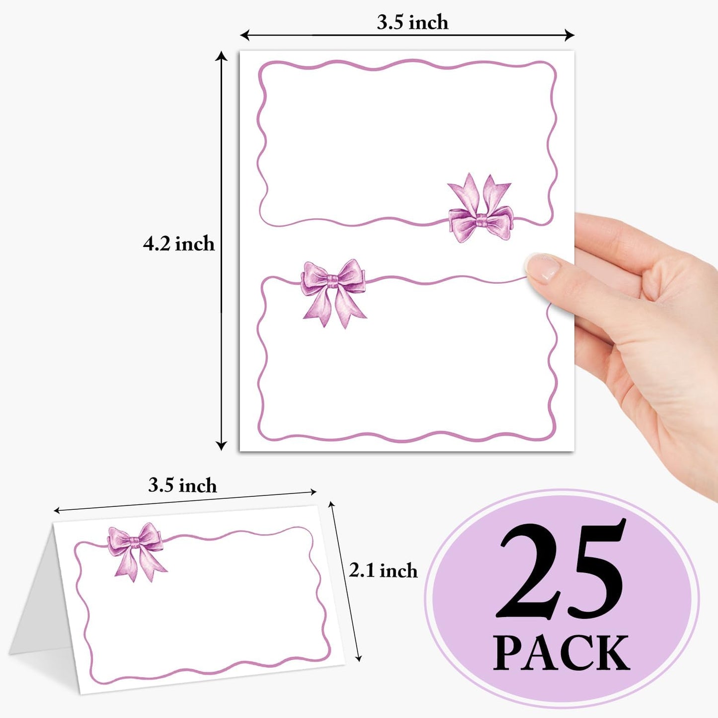 Gold Foil Border Place Cards, Set of 25 Tent Name Cards for Table Setting, Food Label for Wedding, Baby Shower, Birthday Dinner Party Supplies -010