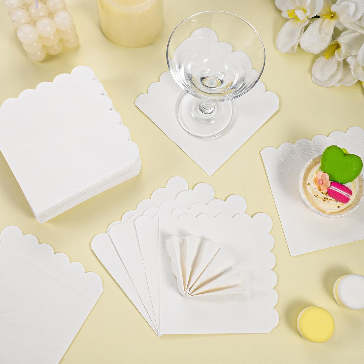 NatNarr 120 Pcs Cocktail Napkins Pink Mothers Day Paper Napkins Light Pink Dessert Beverage Napkin Cute Scalloped Party Napkin for Baby Bridal Shower, Birthday, 5 x 5 Inch