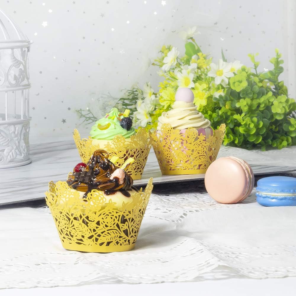 YOZATIA 60pcs Black Rose Lace Cupcake Wrappers Holders, Laser Cut Cupcake Liners Decorative Liners for Wedding Party Birthday Cake Decoration Supplies