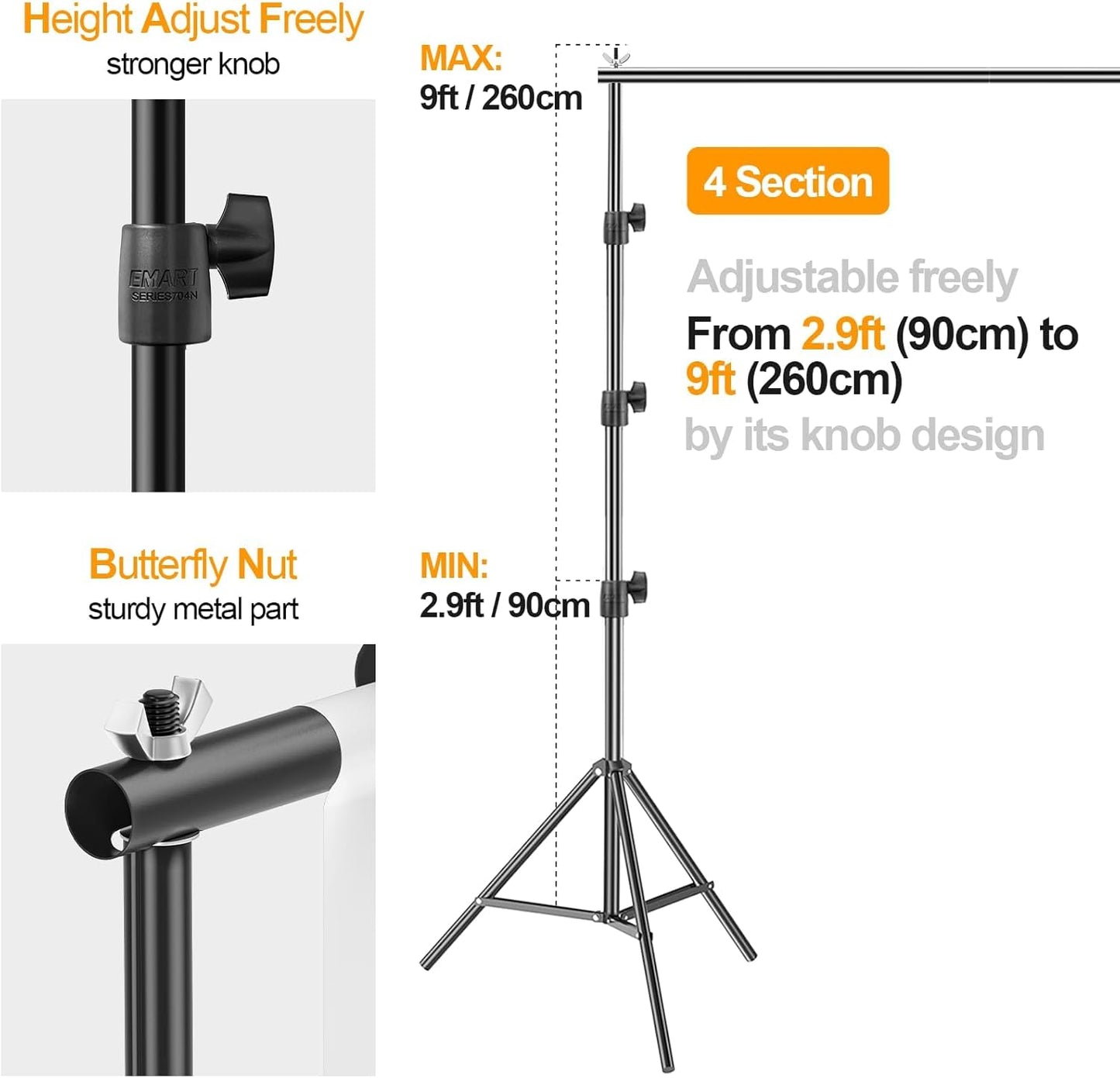EMART Photo Backdrop Stand kit, 8.5 x 10 ft Back Drop Adjustable Frame for Photography, Photoshoot Banner Background Support Holder for Parties Dectoration