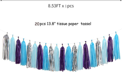 Navy-Blue White-Silver Tassel Garland Streamers - 15pcs Party Decorations Tissue Paper Tassels Banner,Graduation 2025 Wedding Baby Bridal Shower Hanging Decoration Boy Birthday Backdrop Decor Panduola