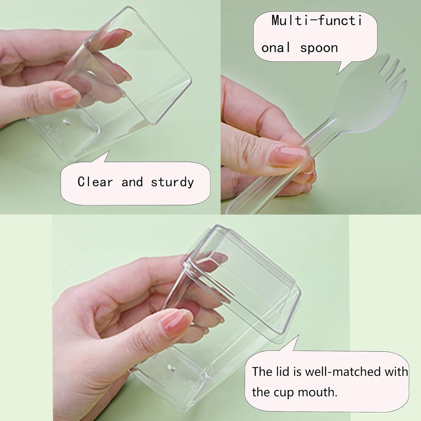 100 Pack Clear Dessert Cups with Lids and Spoons, 5.4oz Mini Dessert Cups Reusable Square Parfait Cup for Party Appertizer, Christmas
