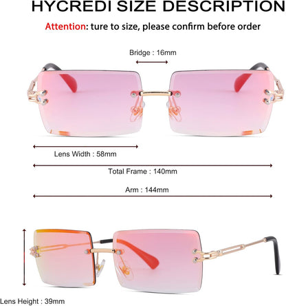 Rectangle Sunglasses for Men/Women Small Rimless Square Shade Eyewear