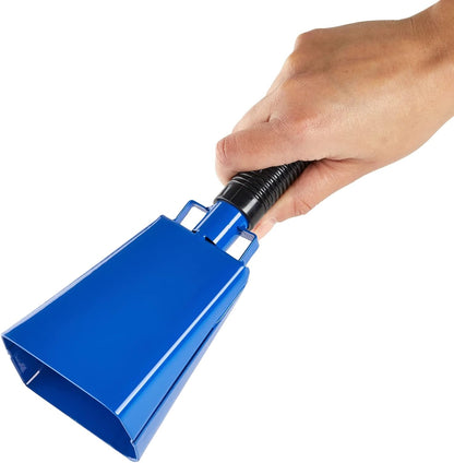 BLUE PANDA Cowbell Noise Maker - 9-Inch, Royal Blue, Pack of 2 - Metal Cowbell Instrument with Ergonomic Handle - Cheering Bell for Stadium Cheers & Celebratory Noise Maker