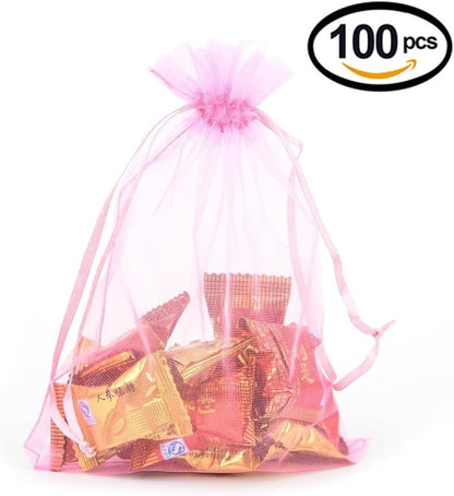 Wudygirl 100pcs 5X7 Inches White Organza Bags Christmas Drawstring Pouches Party Wedding Favor Bags Goodie bags(White 5x7)