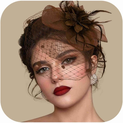 Fascinators Hats for Women Tea Party Hat Feather Mesh Headband Vintage Lace Cocktail Headwear Veil Hair Clip Church