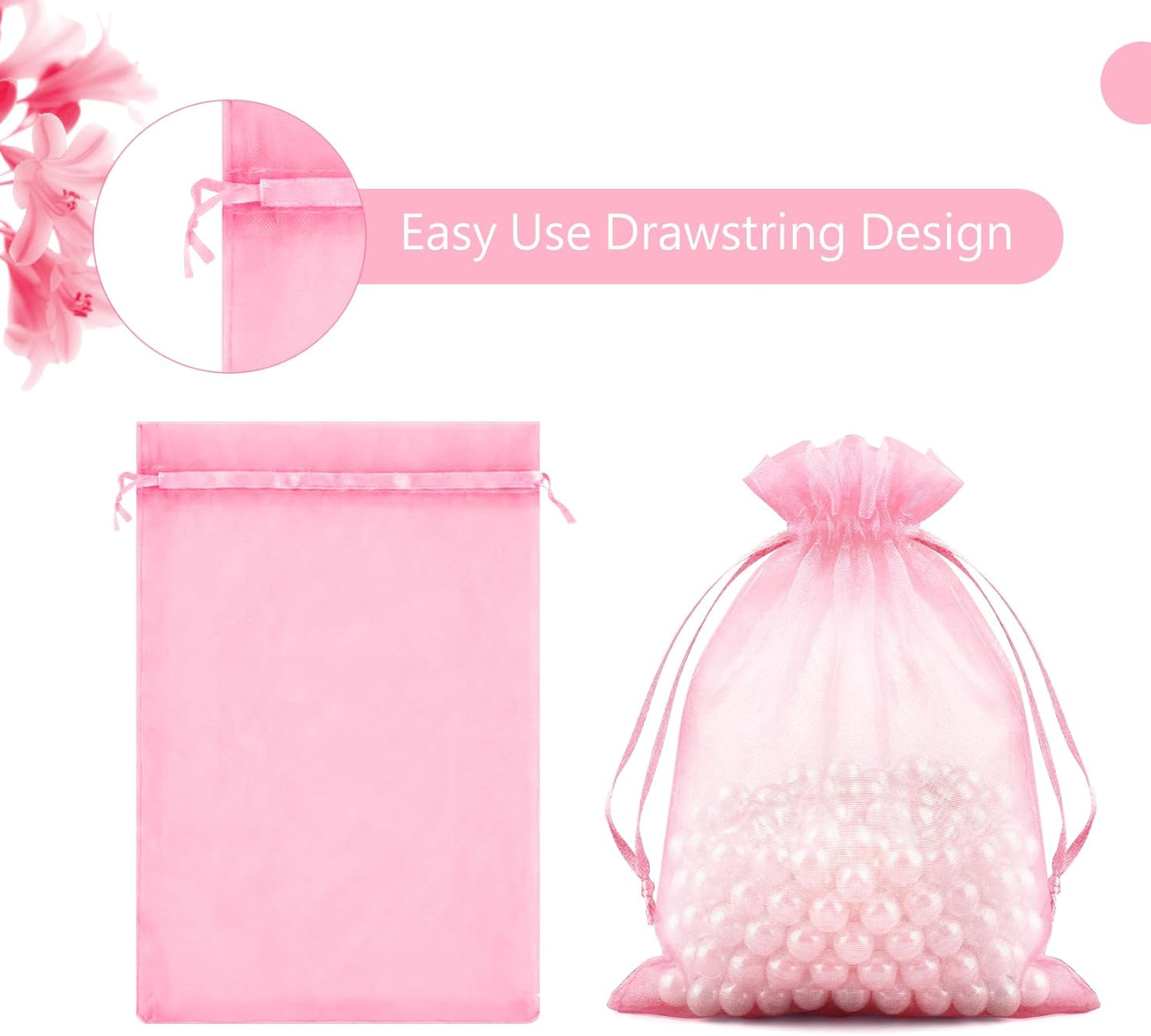FUNFERY 100 Pcs White Organza Bags 3x4 in, Small Mesh Drawstring Gift Bags for Sachet, Jewelry, Wedding Favor, Candy Goodie Treat Bag,Easter Day
