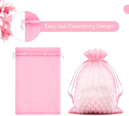 FUNFERY 100 Pcs White Organza Bags 3x4 in, Small Mesh Drawstring Gift Bags for Sachet, Jewelry, Wedding Favor, Candy Goodie Treat Bag,Easter Day