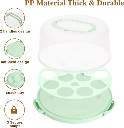 Cake Carrier with Lid and Handle, BPA-Free Cake Containers Cake Stand for 10 inch Cake with 2 Handles Cupcake Carrier - Plastic Cover Two Sided Base for Transport Pie Nuts Fruit Perfect Gifts