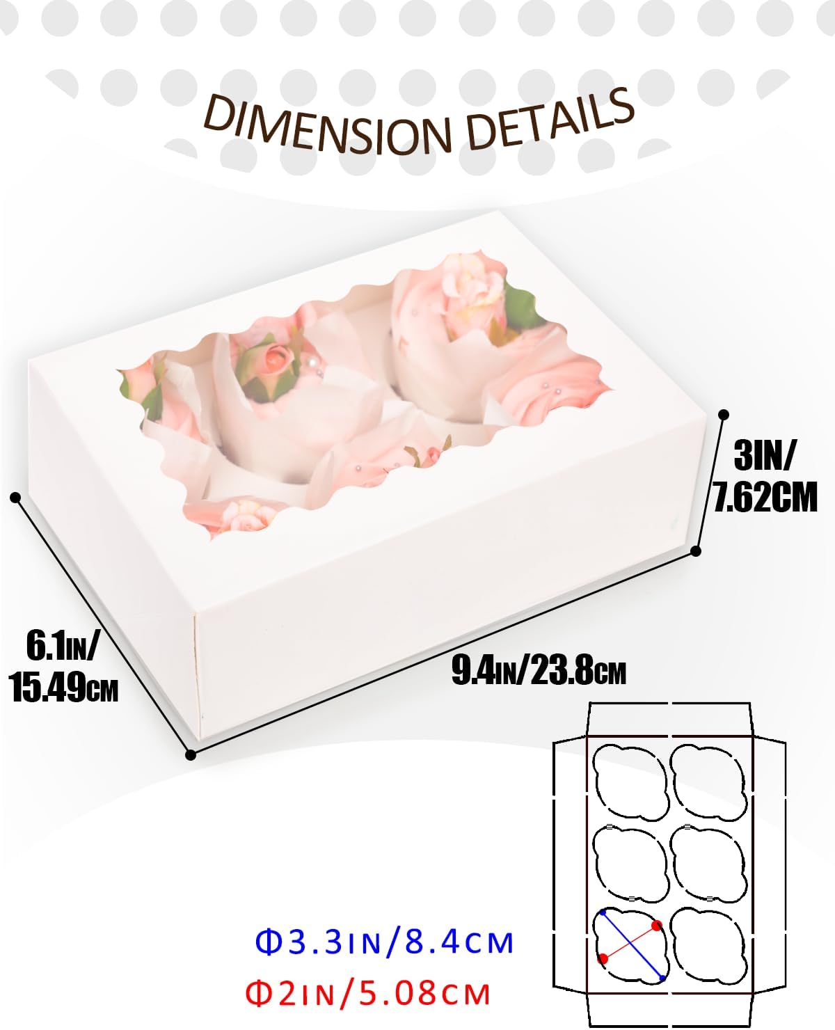 qiqee Auto-pop Up Cupcake Boxes with Window White 40PCS 12 Count Cupcake Box 13"x10"x3.5" Cupcakes Carrier, 12 Cupcake Containers with 2 rolls of pink ribbons