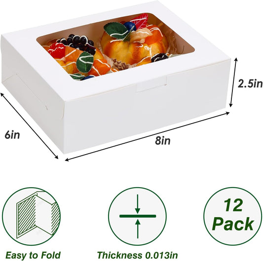 TOMNK 30pcs Cookie Boxes, 8x6x2.5 Inches 3 Style Windows Treat Boxes with Window for Treats, Chocolate Covered Strawberries, Muffins, Donuts