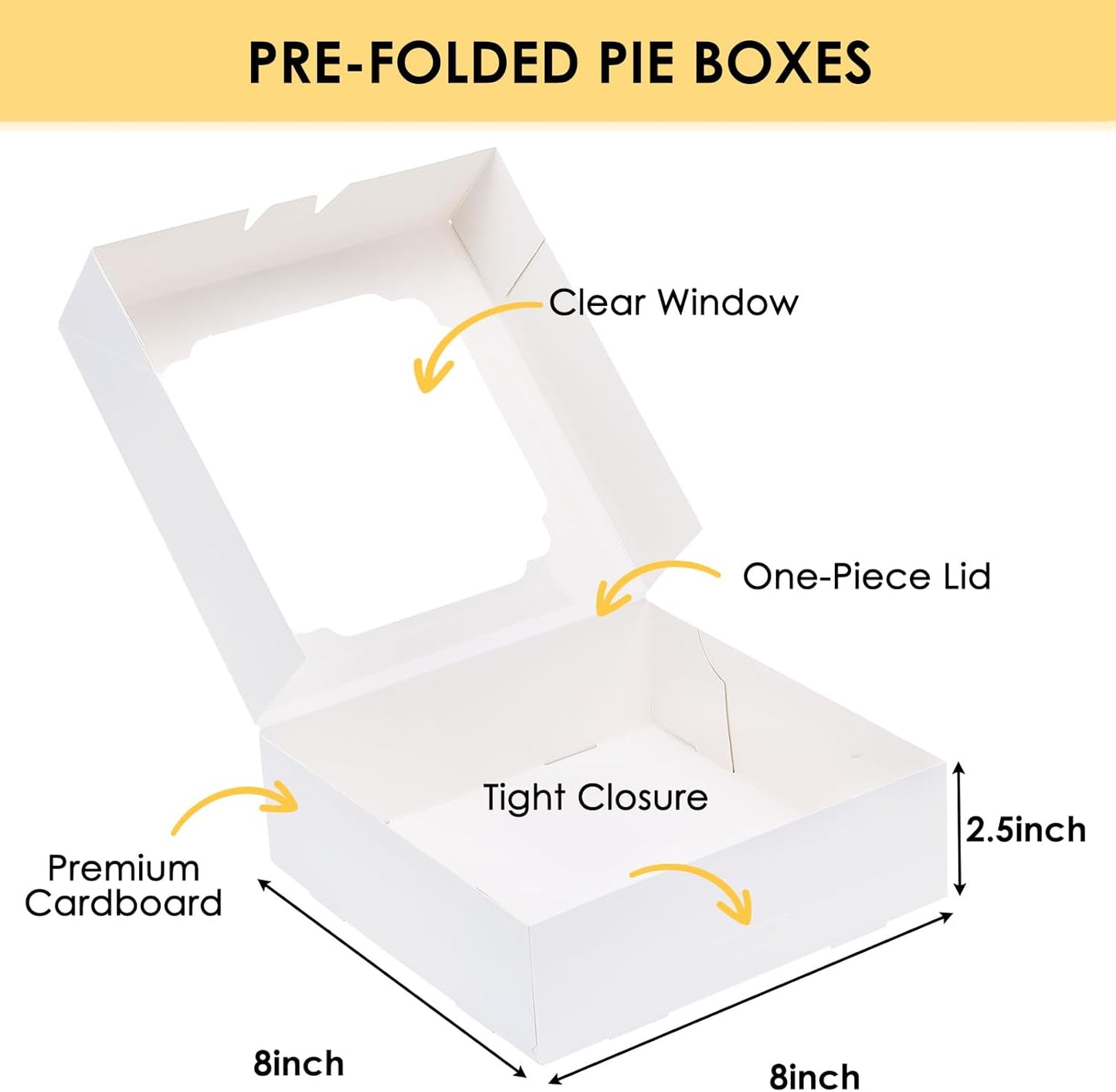 Moretoes 30pcs Bakery Boxes, 8x8x2.5 Cookie Boxes with Window, White Treat Containers for Donuts, Chocolate Strawberries, Pie, Birthday Party, Mother's Day, Weddings