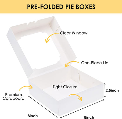 Moretoes 30pcs Bakery Boxes, 8x8x2.5 Cookie Boxes with Window, White Treat Containers for Donuts, Chocolate Strawberries, Pie, Birthday Party, Mother's Day, Weddings