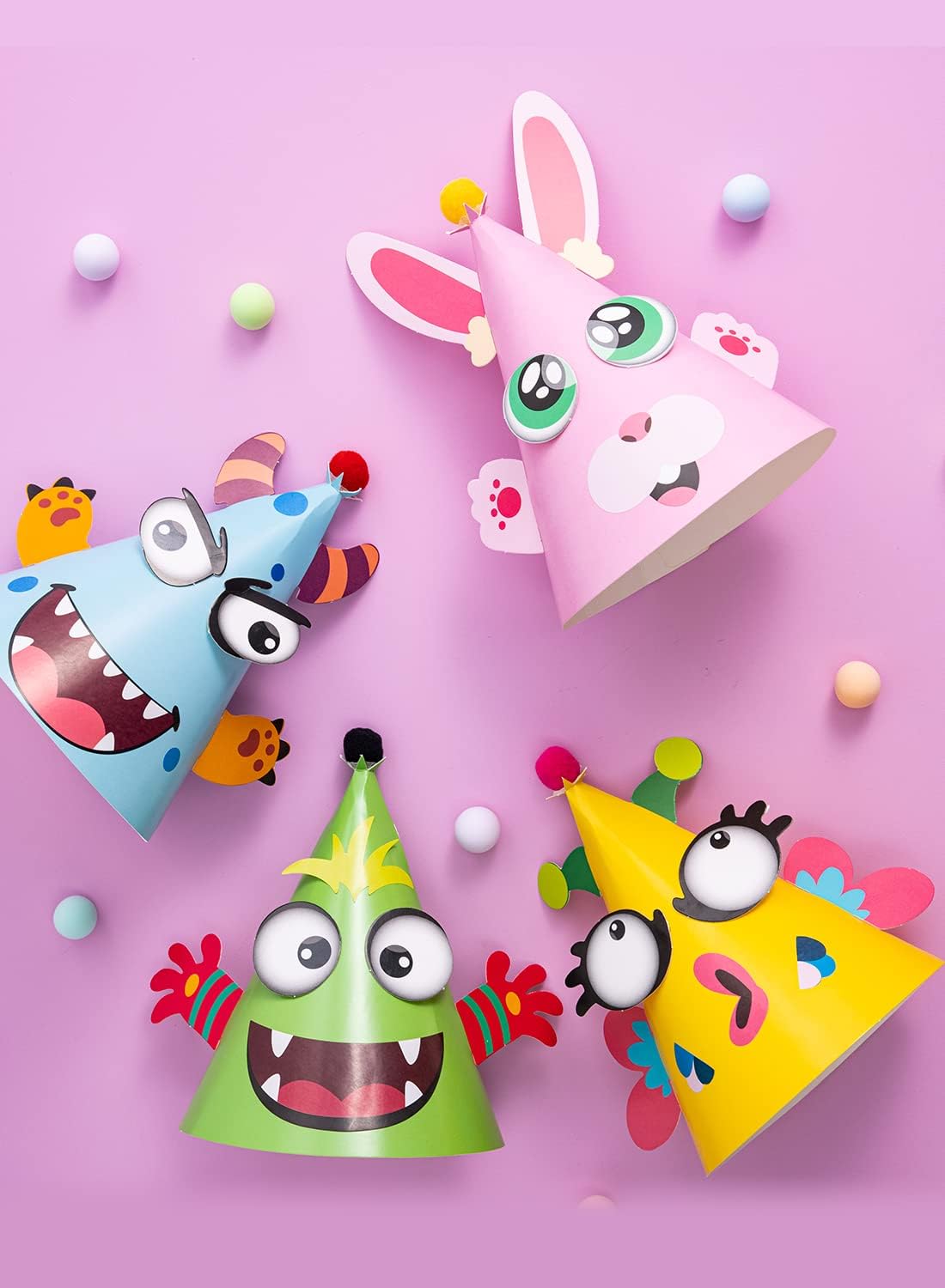 JOYIN 12 Sets Party Hats for Kids Birthday Party Games Craft Activities, Cute Animal Theme Birthday Hats Activity Kits with Stickers for Kids Holiday Theme Party Favors