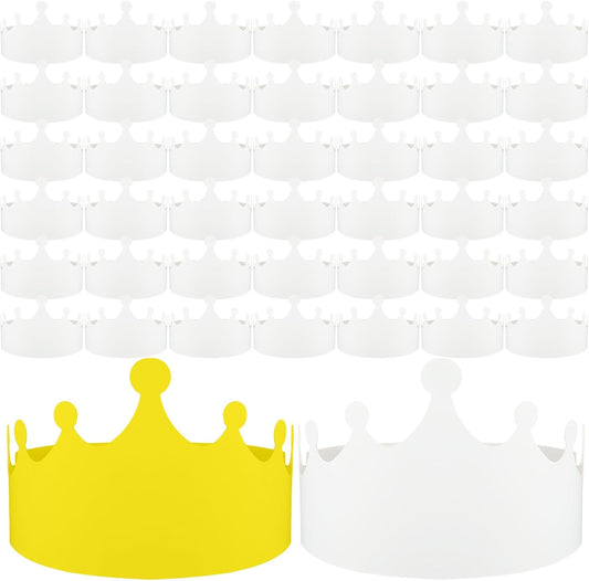 Jetec 50 Pcs White Paper Crowns Kids DIY Birthday Crowns for Classroom Birthday Party Hats Decorations Baby Shower Supplies (Traditional)
