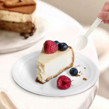 250 Piece Biodegradable Paper Plates Set (EXTRA LONG UTENSILS), Disposable Dinnerware Set, Eco Friendly Compostable Plates & Utensil include Plates, Forks, Knives and Spoons for Party