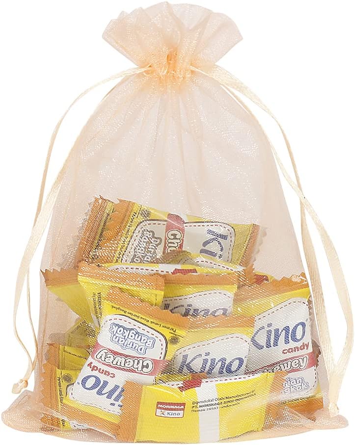 HRX Package 100pcs White Organza Bags, 4x6 inch Mesh Bags Drawstring Gift Bags Jewelry Pouches for Candy Wedding Favors Christmas