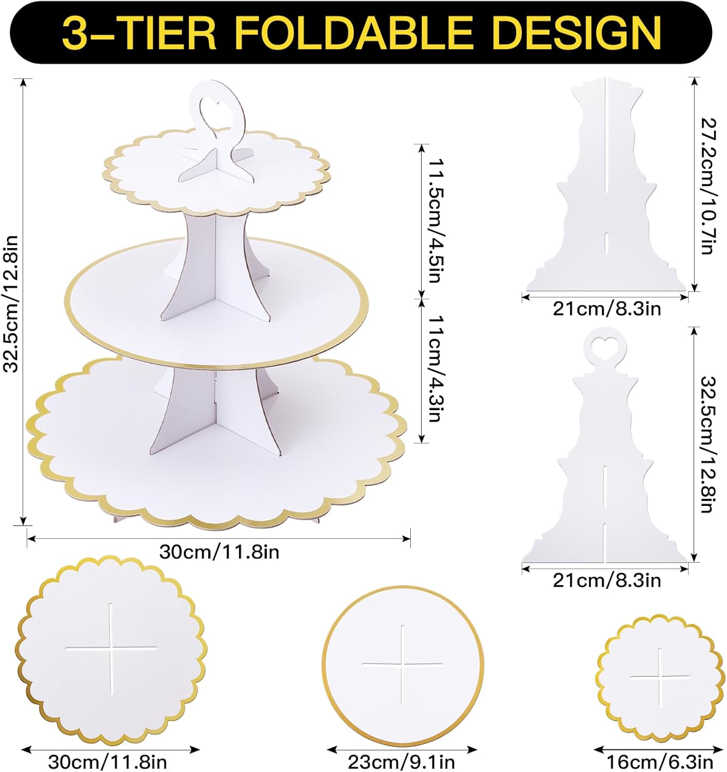 Soleebee 3-Tier Cupcake Stand, Cardboard Cupcake Tower, Cup Cake Stand Tower for Birthday Wedding Party Decoration, Cupcake Tier Stand Desserts Display 1 Set (Purple Gold)