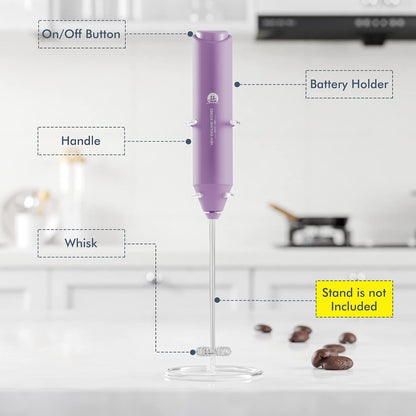 Powerful Milk Frother Wand - Mini Handheld Milk Frother with Stainless Steel Whisk - Battery-Powered Drink Mixer for Coffee, Lattes, Cappuccinos, Matcha - Coffee Enthusiasts Gift - Black
