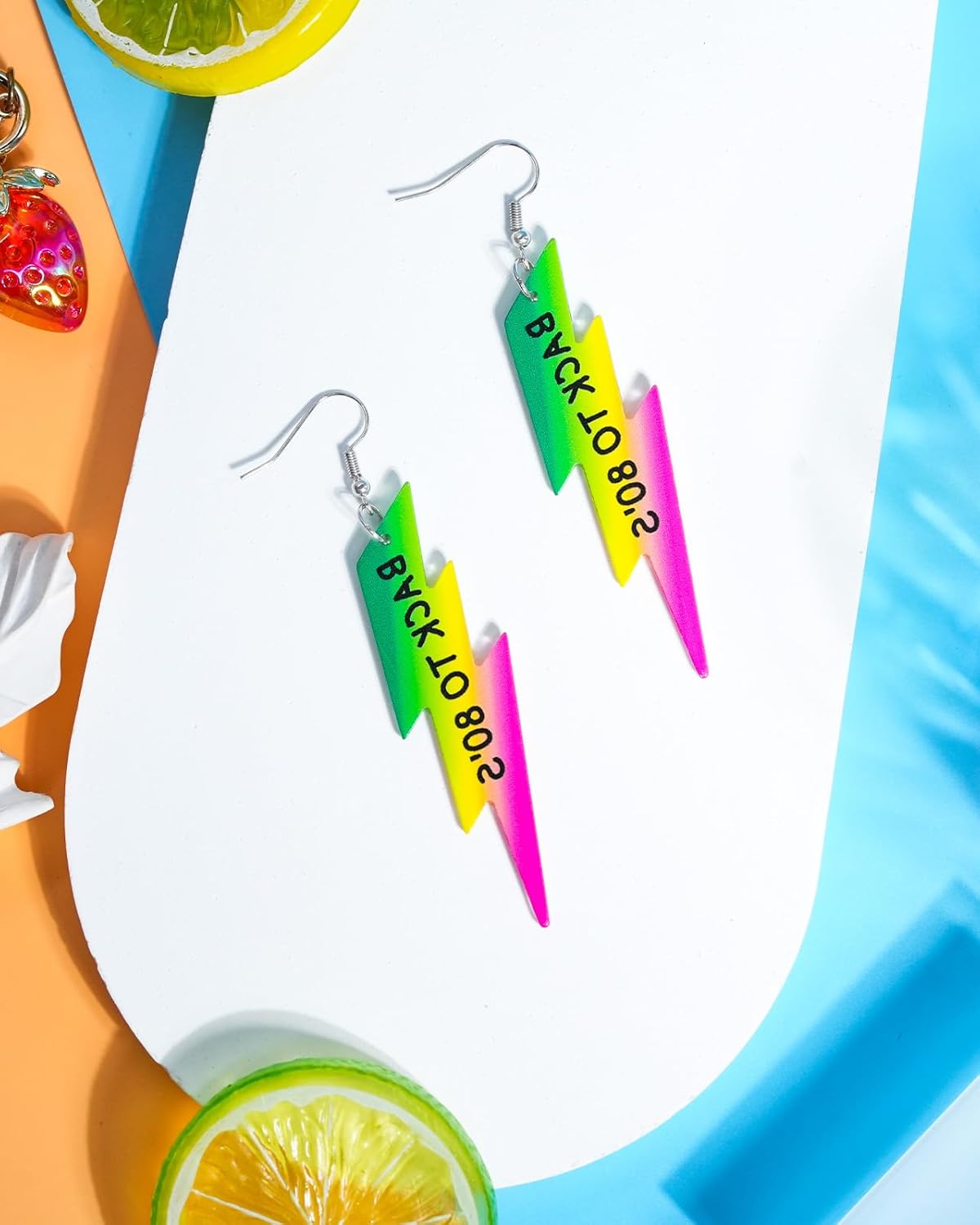 80s 90s Earrings for Women Colorful Lightning Acrylic Drop Earrings Neon Earrings Bulk for 80's 90's Outfit Glow Party Halloween 80s Accessories Jewelry