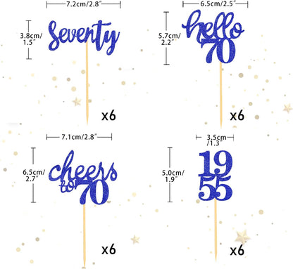 24 Pcs Glitter 70th Birthday Cupcake Toppers for Celebrating 70th Birthday Party Decorations for Seventy Years Old Birthday Party Supplies (Rose Gold2)