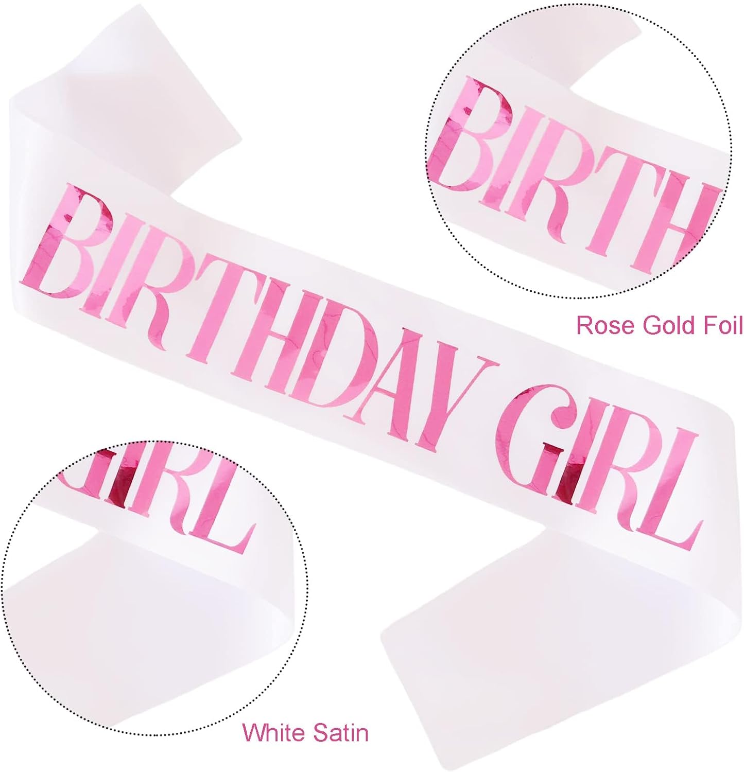 Birthday Girl Sash, Pink Foil White Birthday Sash for Girl Sweet 16th 18th 20th 21st 30th Fun Birthday Party Gifts Favors Decorations