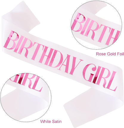 Birthday Girl Sash, Pink Foil White Birthday Sash for Girl Sweet 16th 18th 20th 21st 30th Fun Birthday Party Gifts Favors Decorations