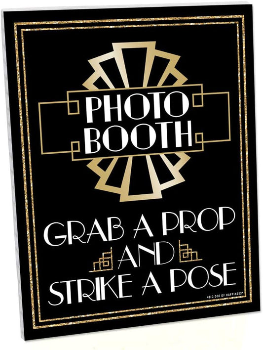 Big Dot of Happiness Roaring 20’s Photo Booth Sign - 1920s Art Deco Jazz Party Decorations - Printed on Sturdy Plastic Material - 10.5 x 13.75 inches - Sign with Stand - 1 Piece